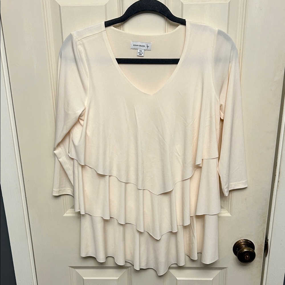 Susan Graver Cream Layered Blouse